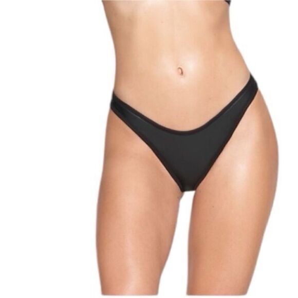 SKIMS NWT Rubberized Scuba Swim Tanga Bikini Bottom in Onyx Size Large - Picture 2 of 7